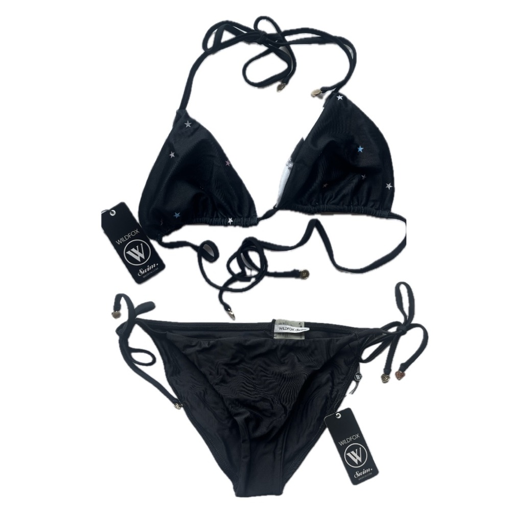 Wildfox Stars/Stripes Reversible Triangle Top and Black Bottom Bikini Set.
